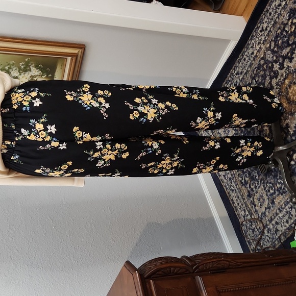 Divided H&M high slit black floral flowy pants sheer fabric size 12 SHEER - Picture 9 of 11